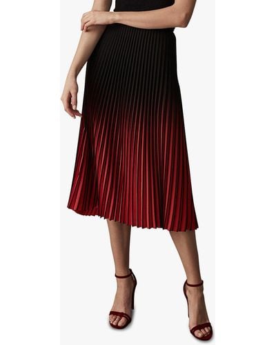 Reiss Marlie Ombre Pleated Midi Skirt - Red