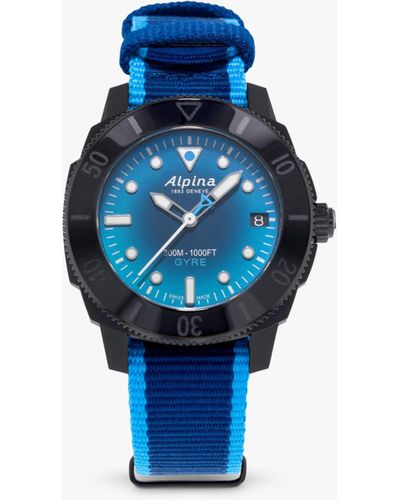 Alpina Al-525lnsb4vg6 Seastrong Gyre Diver Fabric Strap Watch - Blue