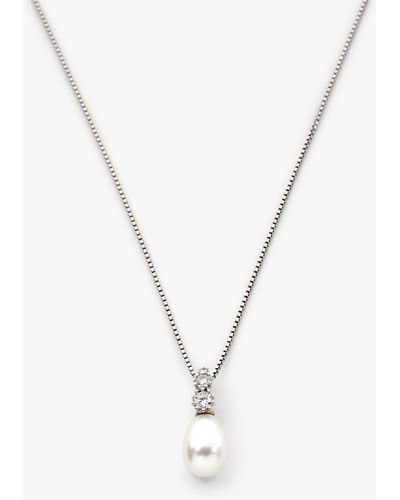 Lido Cubic Zirconia And Small Freshwater Pearl Pendant Necklace - Metallic