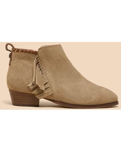 White Stuff Acacia Suede Fringe Ankle Boots - Natural