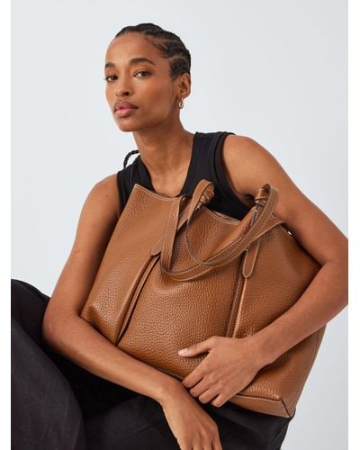 John Lewis Knotted Handle Leather Tote Bag - Brown