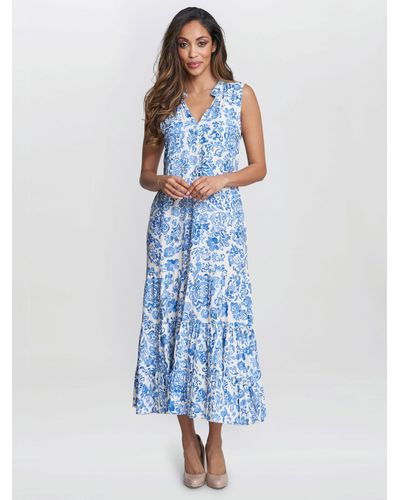 Gina Bacconi Lolita Floral Print Sleeveless Midi Dress - Blue
