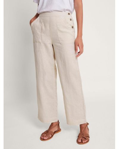 Monsoon Parker Linen Cropped Trousers - Natural