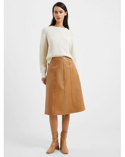 French Connection Claudia Pu Knee Length Skirt - Natural