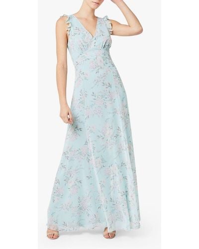 Maids To Measure Dahlia Cloud Floral Print Chiffon Maxi Dress - Blue