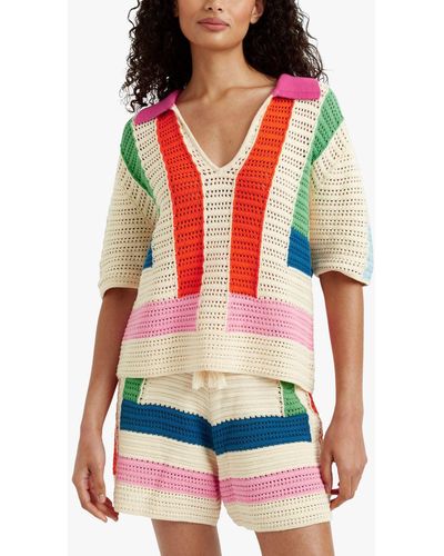Chinti & Parker Crochet Stitch Stripe Shirt Jumper - Red