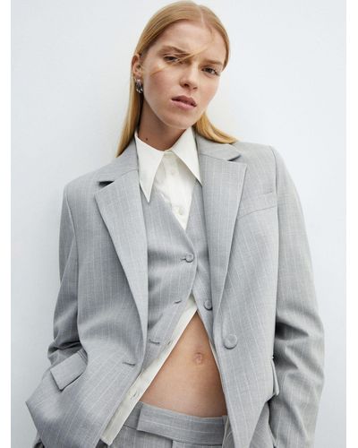 Mango Rayita Pinstripe Suit Blazer - Grey