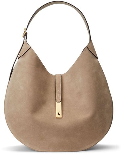 Ralph Lauren Polo Id Suede Shoulder Bag - Natural