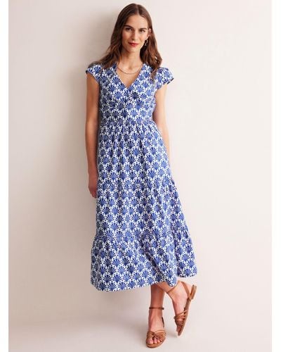 Boden May Shell Print Midi Cotton Dress - Blue