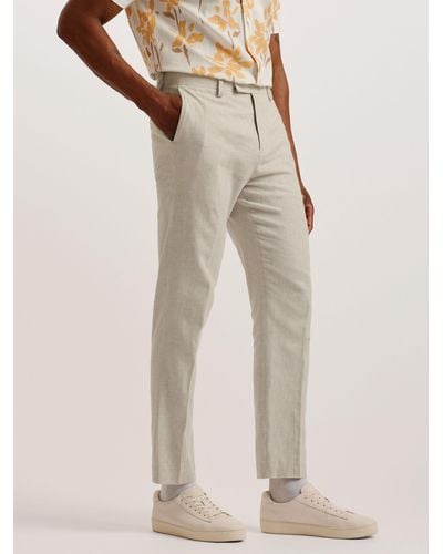 Ted Baker Damaskt Slim Cotton Linen Trousers - Natural