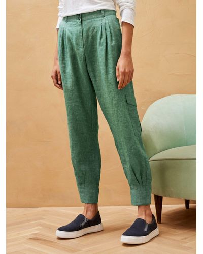 Brora Cross Dye Linen Cargo Trousers - Green