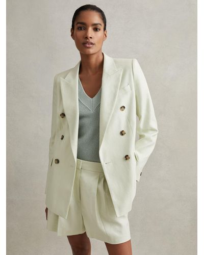 Reiss Dianna - Mint Double Breasted Linen Blend Suit Blazer - Natural