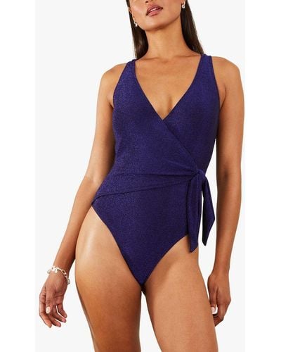 Accessorize Tie-waist Detail Shimmer Swimsuit - Blue