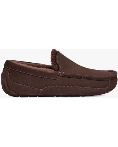UGG Ascot Logo-embroidered Suede And Shearling Slippers - Brown