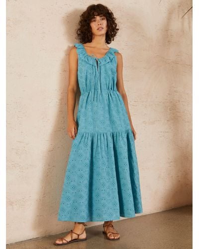 Great Plains Coral Embroidery Midi Dress - Blue