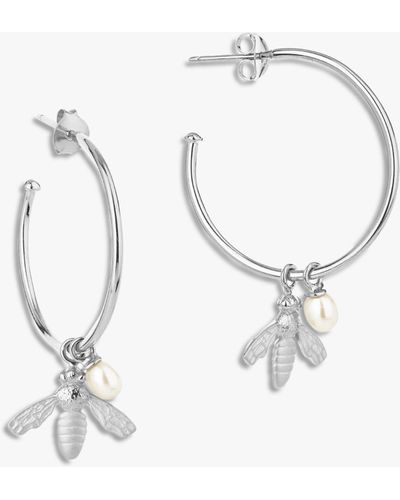 Claudia Bradby Pearl And Flying Bee Charm Hoop Earrings - White