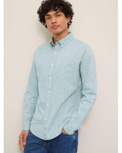 John Lewis Slim Fit Linen Blend Shirt - Blue