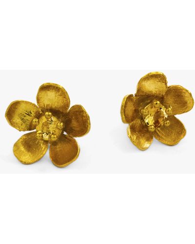 Alex Monroe Buttercup Flower Yellow Citrine Stud Earrings - Metallic