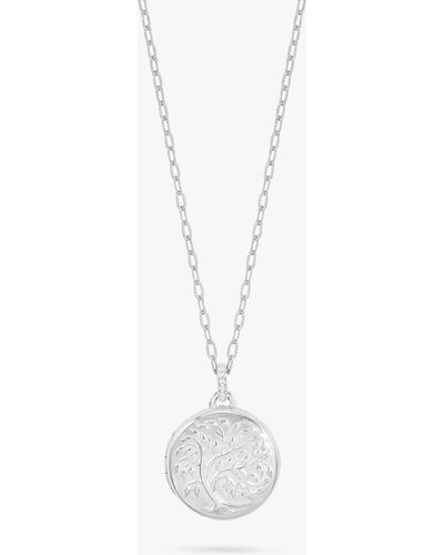 Dower & Hall Tree Of Life Locket On Textured Mille-grain Chain - White