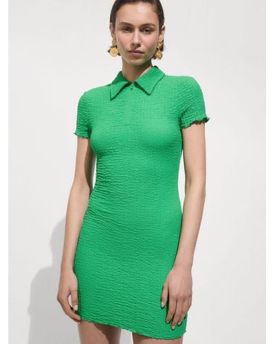Mango Trama Textured Polo Dress - Green