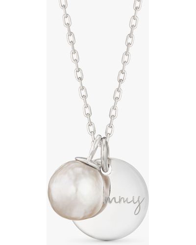 Merci Maman Personalised Pearl Pendant Necklace - Metallic