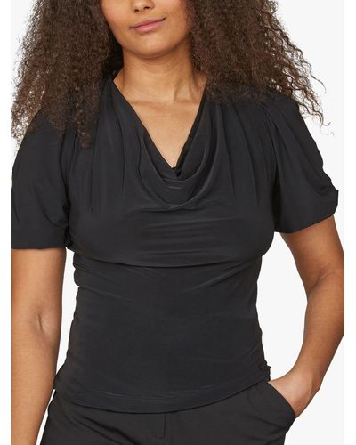 Sisters Point Waterfall Neckline Slim Fitted Top - Black