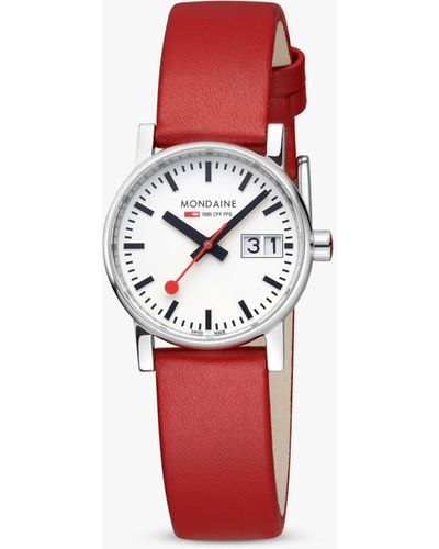 Mondaine Evo 2 Date Vegan Leather Strap Watch - Red