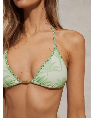 Reiss Thia Palm Tree Print Triangle Bikini Top - Green