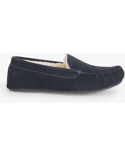 John Lewis Faux Fur Moccasin Suede Slippers - Blue