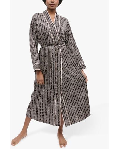 Fable & Eve Brixton Geometric Print Long Dressing Gown - Grey
