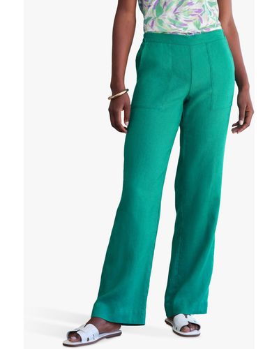 Pure Collection Laundered Linen Wide Leg Trouser - Green