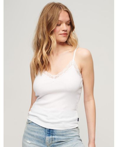 Superdry Embroidered Cami Top, Off White at John Lewis & Partners