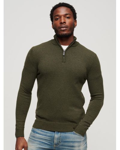 Superdry Essential Embroidered Knit Henley Jumper - Green