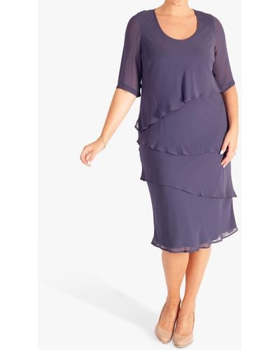 Chesca Layered Chiffon Knee Length Dress - Purple