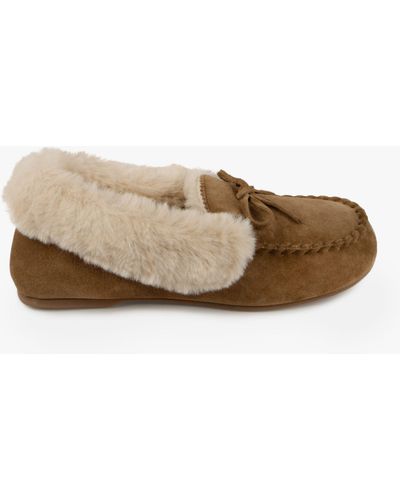 Totes Genuine Suede Moccasin With Faux Fur Lining Slippers - Natural