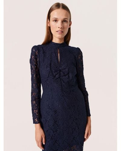 Soaked In Luxury Wela Long Sleeve Lace Midi Dress - Blue