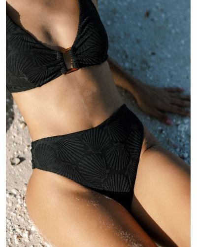 Chelsea Peers Jacquard Shell High Waist Bikini Bottoms - Black