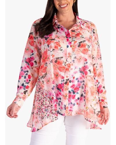 Chesca Floral Chiffon Pleated Blouse - Red