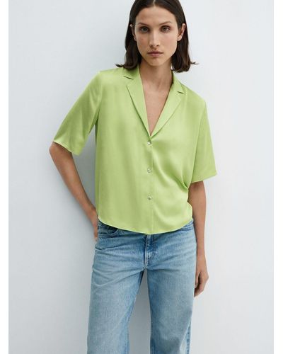 Mango Short Sleeve Satin Shirt - Green