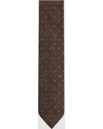 Reiss Lorenzo Pin Dot Textured Silk Blend Tie - Brown