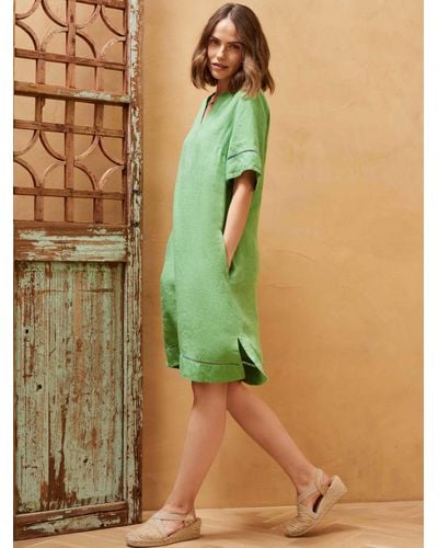 Brora Textured Stripe Linen Tunic Dress - Green