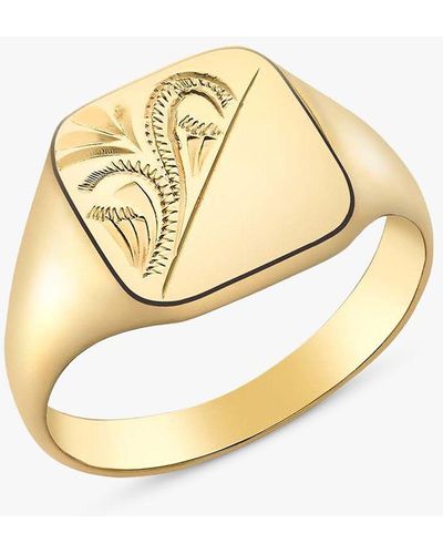 Ib&b Personalised 9ct Gold Half Square Signet Ring - Metallic