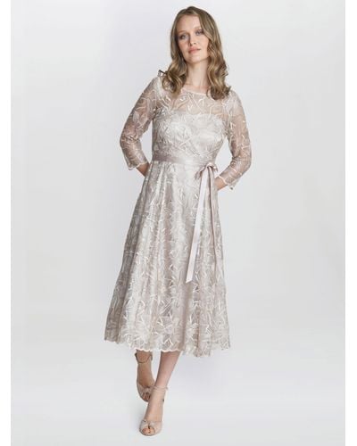 Gina Bacconi Veronica Midi Embroidered Tulle Dress - White