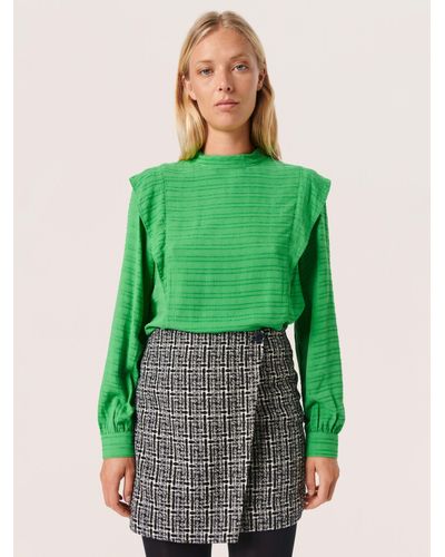 Soaked In Luxury Catina Ruffle Shoulder Blouse - Green