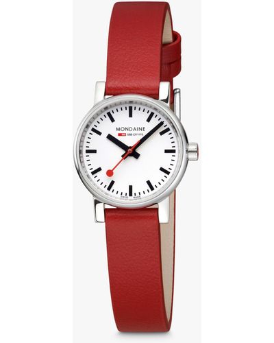 Mondaine Evo 2 Vegan Leather Strap Watch - Red