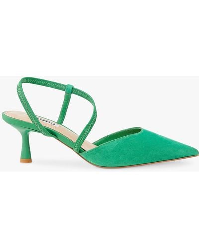 Dune Citrus Asymmetric Strap Suede Court Shoes - Green