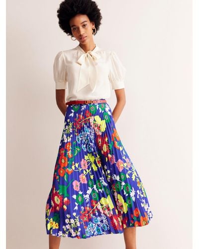 Boden Floral Print Pleated Midi Skirt - Blue