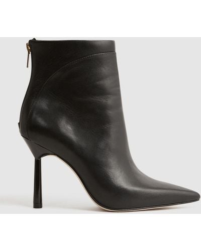Reiss Lyra Pointed-toe Leather Ankle Boots - Black