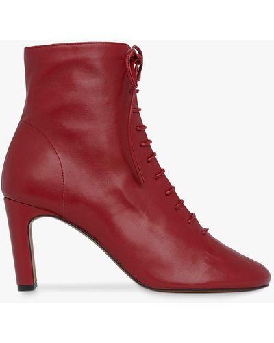 Whistles Dahlia Leather Lace Up Ankle Boots - Red