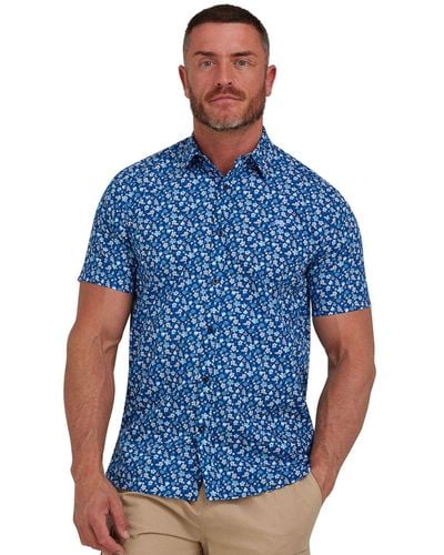 Raging Bull Short Sleeve Flower Bud Poplin Shirt - Blue